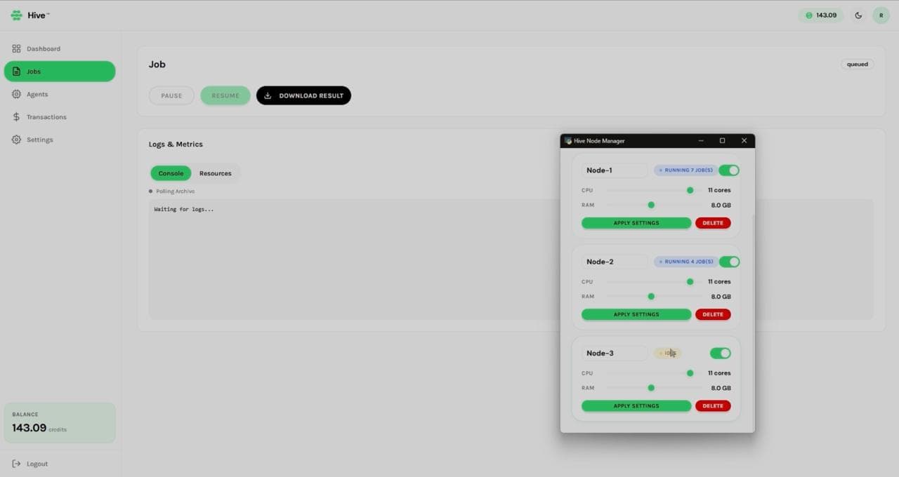 Hive — Applied screens
